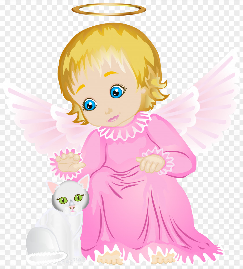 Cute Angel With White Kitten Transparent Clip Art Image Los Angeles Pink PNG