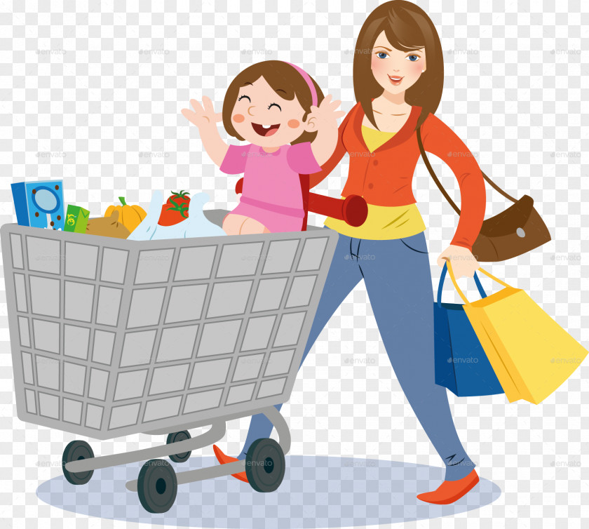 Mom Shopping Cart Mother Grocery Store Clip Art PNG