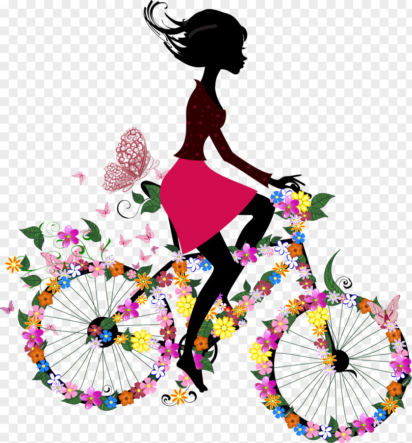Cycling Videos Car Silhouette Vector Beauty Bicycle Woman Wallpaper PNG