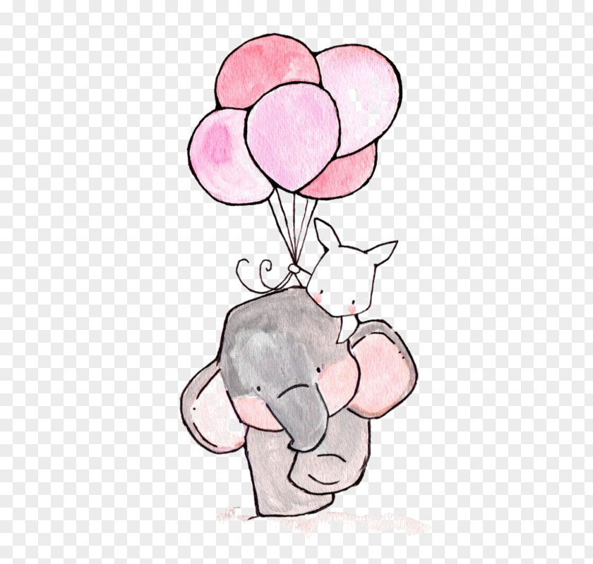 Cartoon Hand-painted Rabbit Ball With A Balloon Paper Printing Child Drawing Illustration PNG