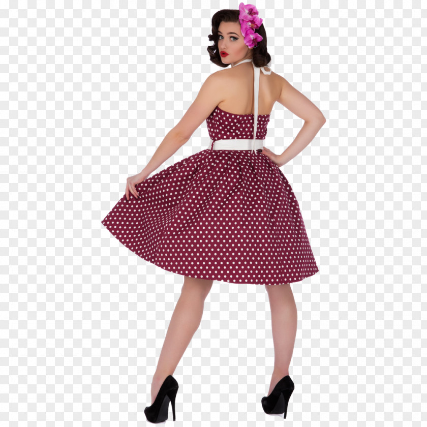 Vintage Cosmetic Model Polka Dot Dress Clothing Skirt Halterneck PNG