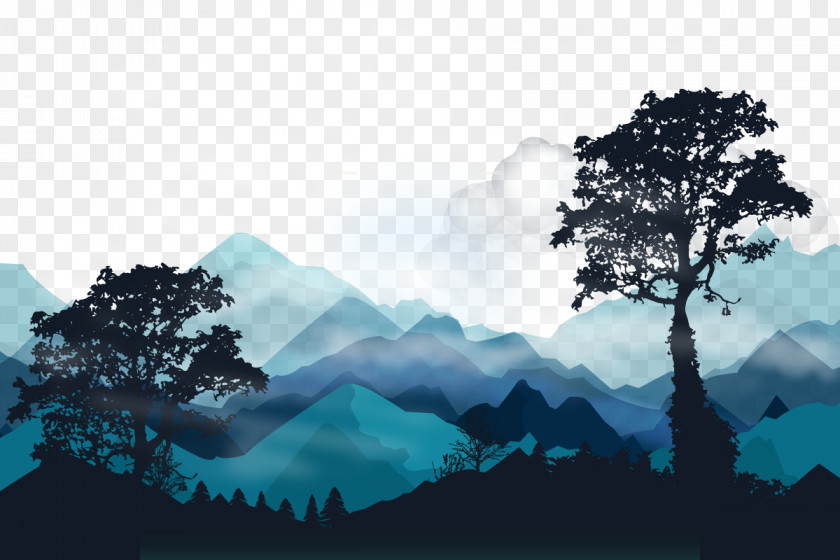 Vector The Far Mountains Euclidean Forest Landscape Tree Light PNG