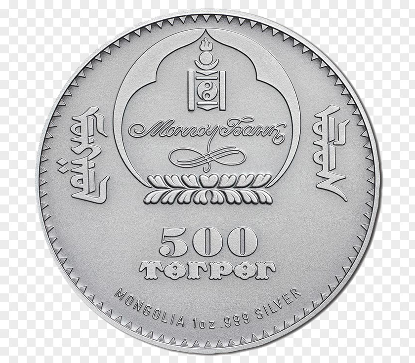 Saker Falcon Silver Coin Mongolian Tögrög PNG