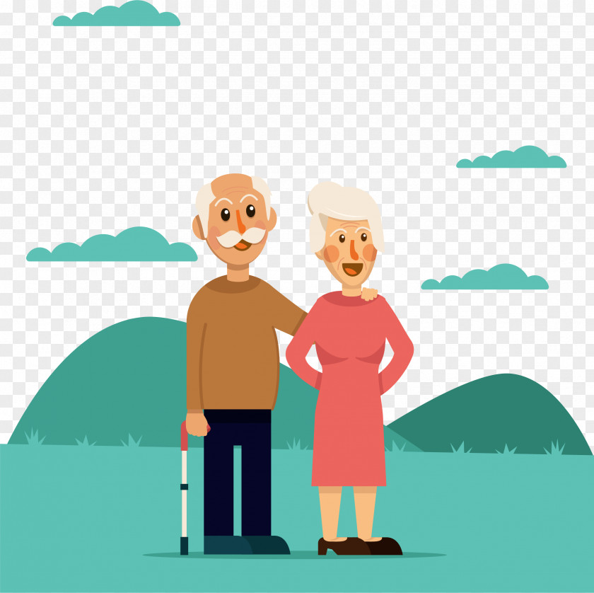The Old Couple Walking Together Adobe Illustrator Clip Art PNG