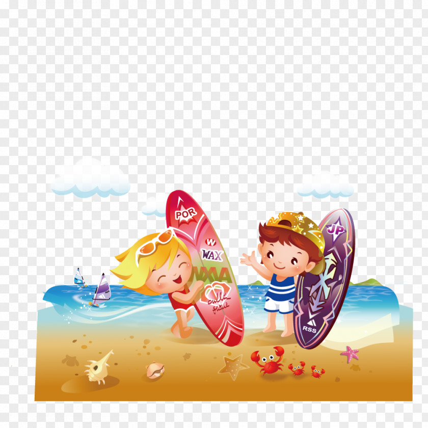 Surfing In Children Big Wave Surfboard PNG