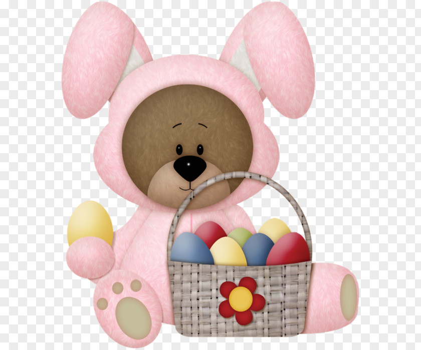 Cartoon Cute Little Bear Wear Rabbit Loaded Easter Bunny Egg Clip Art PNG