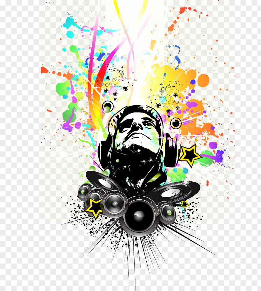 Disc Jockey Nightclub Music Poster PNG jockey Poster, Cool dizzy personalized music poster material, silhouette of man wearing headphones illustration clipart PNG