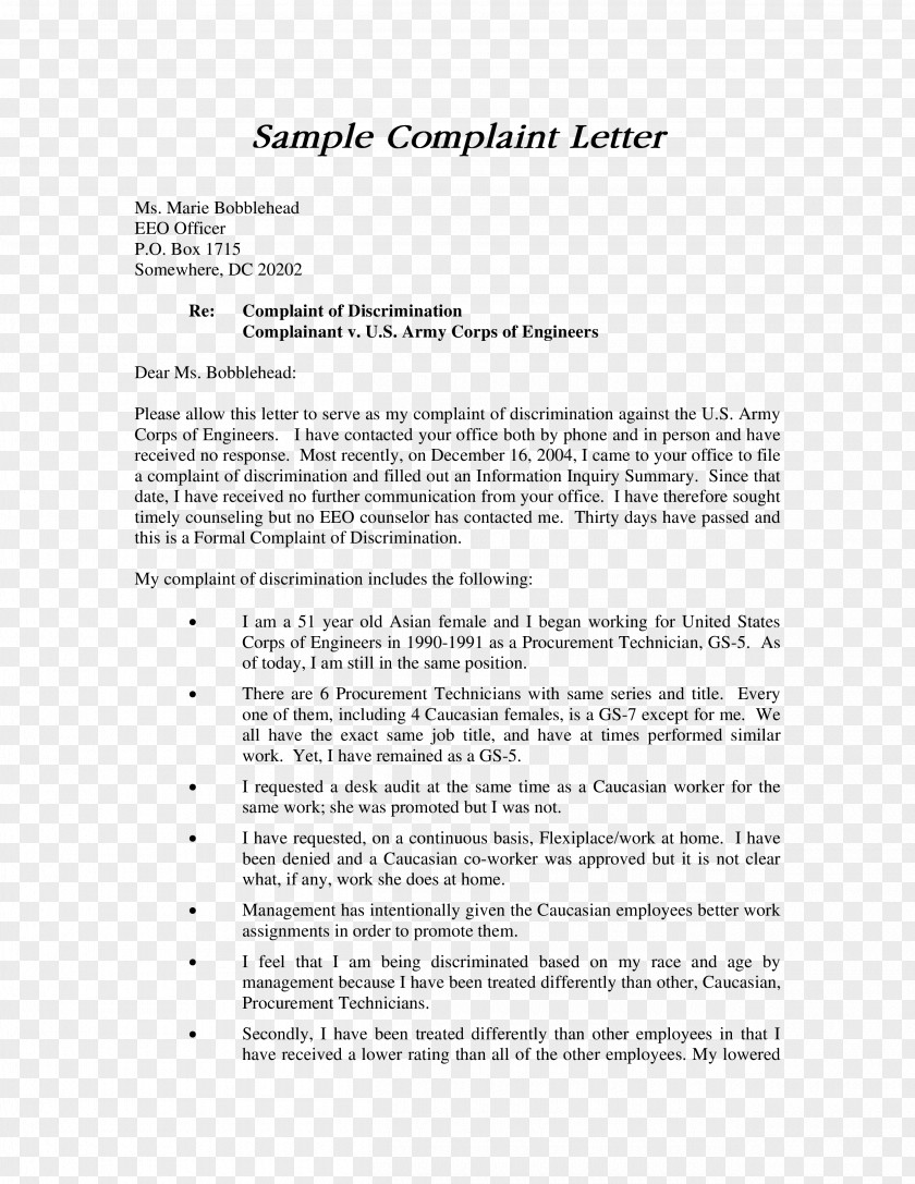 Racial Discrimination Complaint Form Letter Writing Grievance PNG