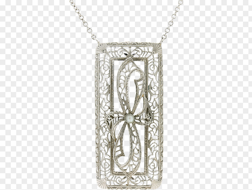 Alcove Filigree Locket Necklace Silver PNG