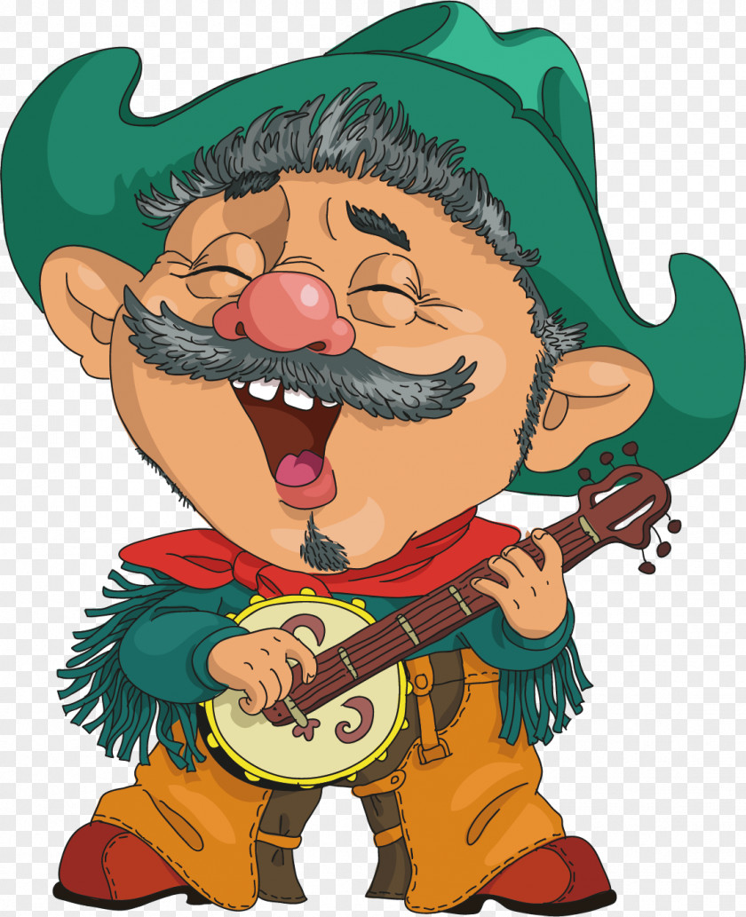 Old Man Playing Guitar Cartoon Character Cowboy Illustration PNG