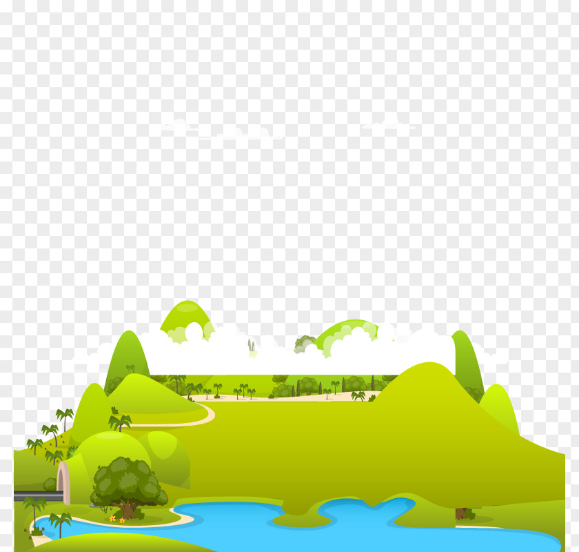 Vector Mountains Lake Wallpaper PNG