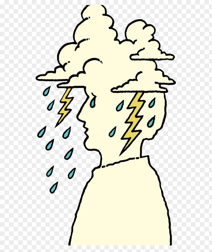 Hand Painted Lightning Clouds Silhouette Debbie Downer Thought Clip Art PNG
