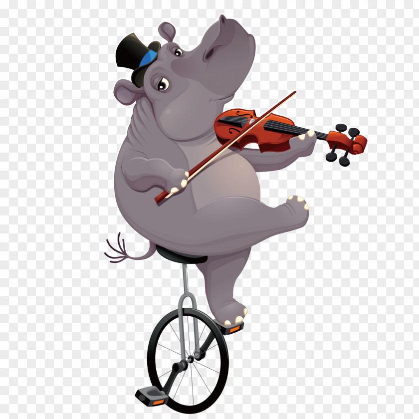 Vector Pull Violin Hippopotamus T-shirt Unicycle Illustration PNG