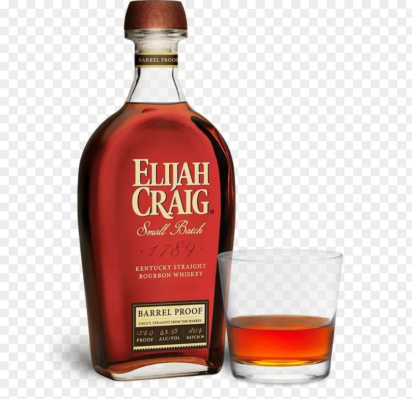 Bottle Bourbon Whiskey Distilled Beverage Elijah Craig Cask Strength PNG