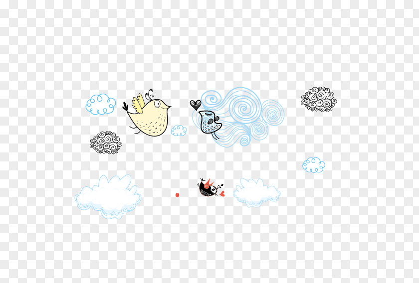 Cartoon Clouds And Birds Illustration PNG