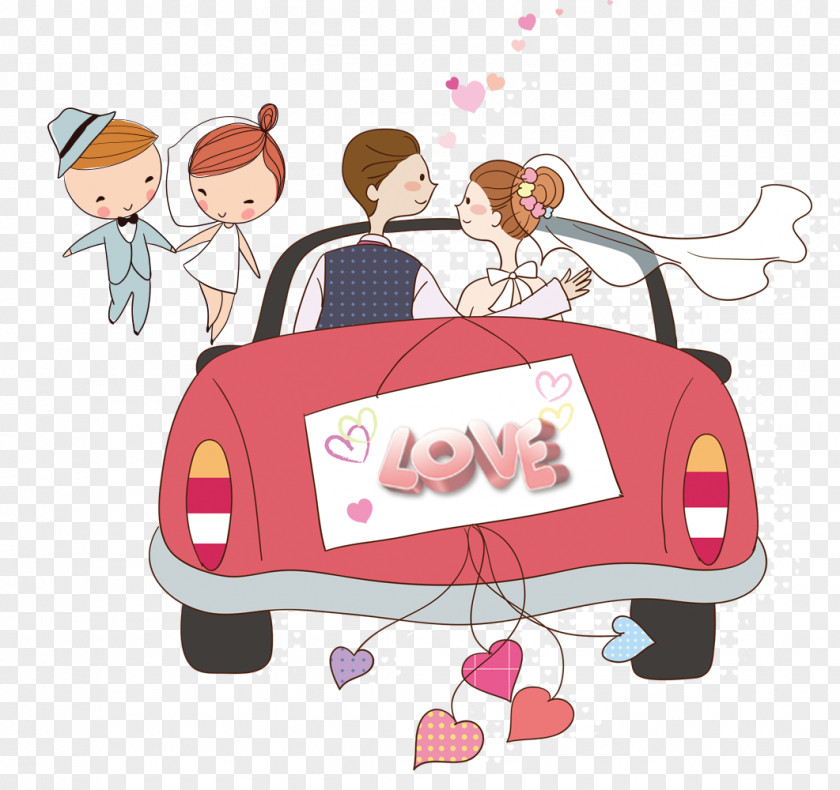 Cartoon Wedding Car Invitation Photography Guestbook Bride PNG