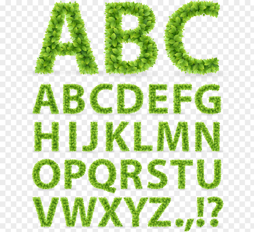 Grass Green Leaves Alphabet Typeface Font PNG