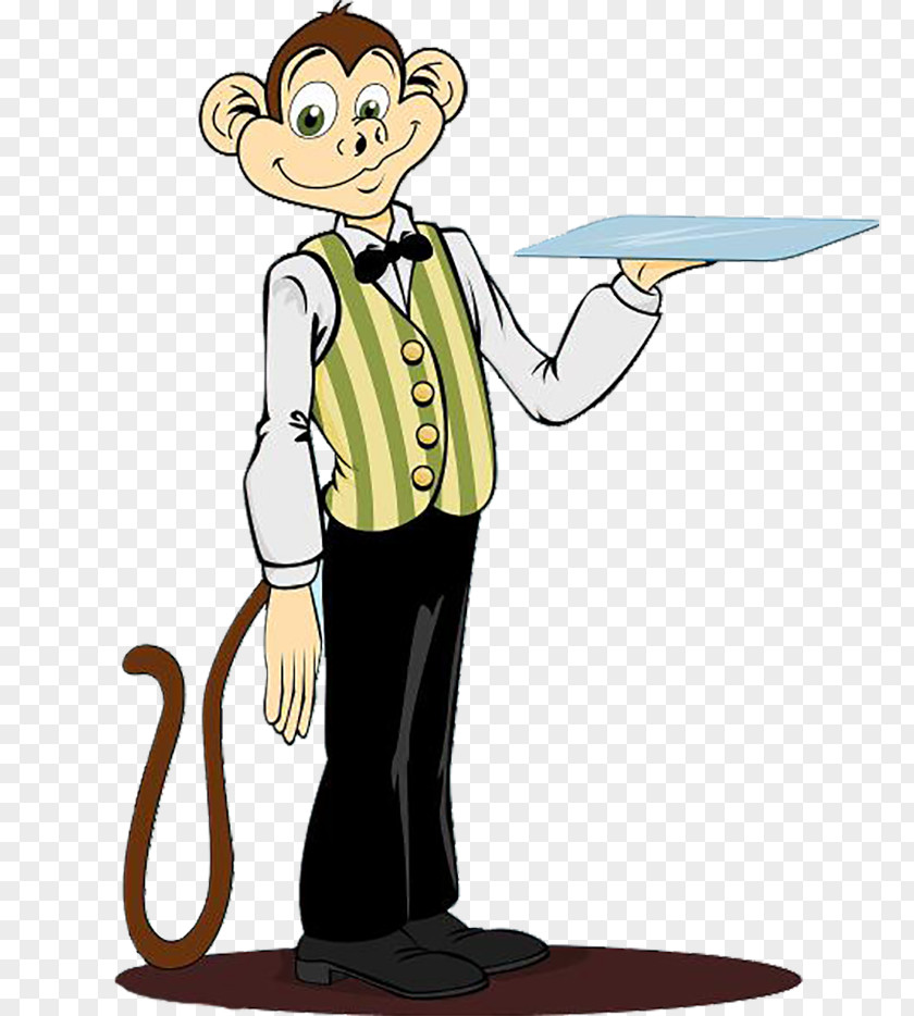 Monkey Servant Waiter Tray Domestic Worker Valet Illustration PNG