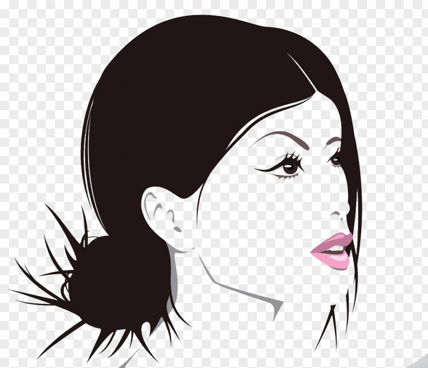 Beauty Side Face Woman Cartoon Illustration PNG