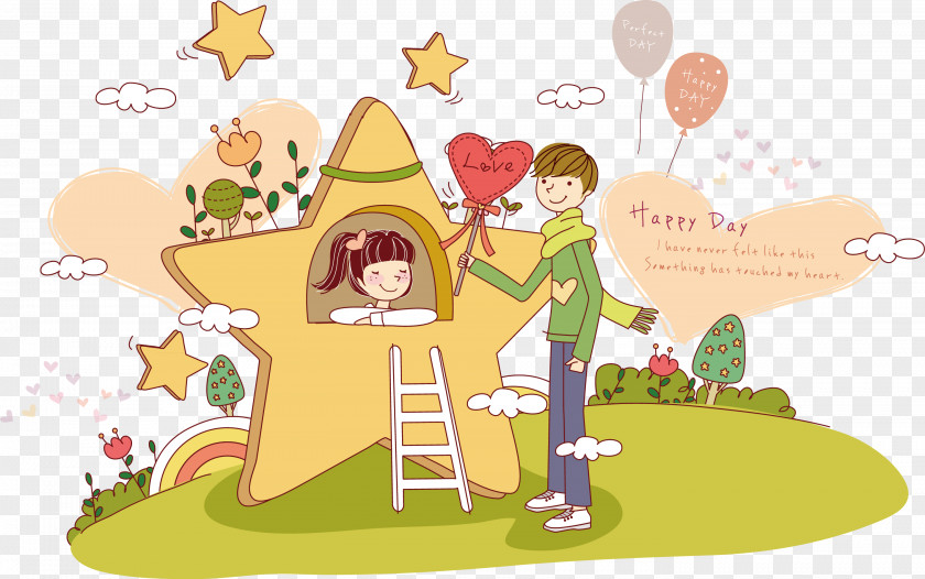 Cartoon Star House Falling In Love Illustration PNG