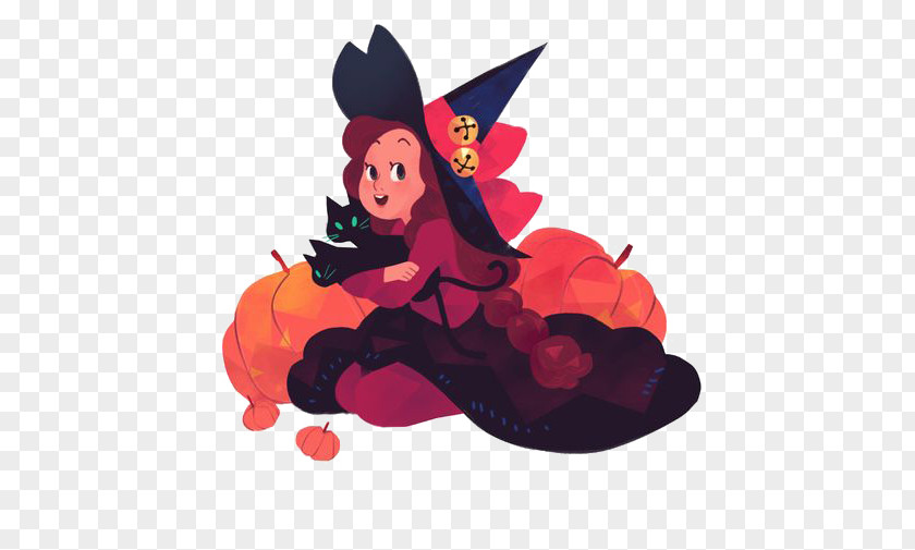 Small Hand-painted Cartoon Witch Drawing Witchcraft Illustration PNG