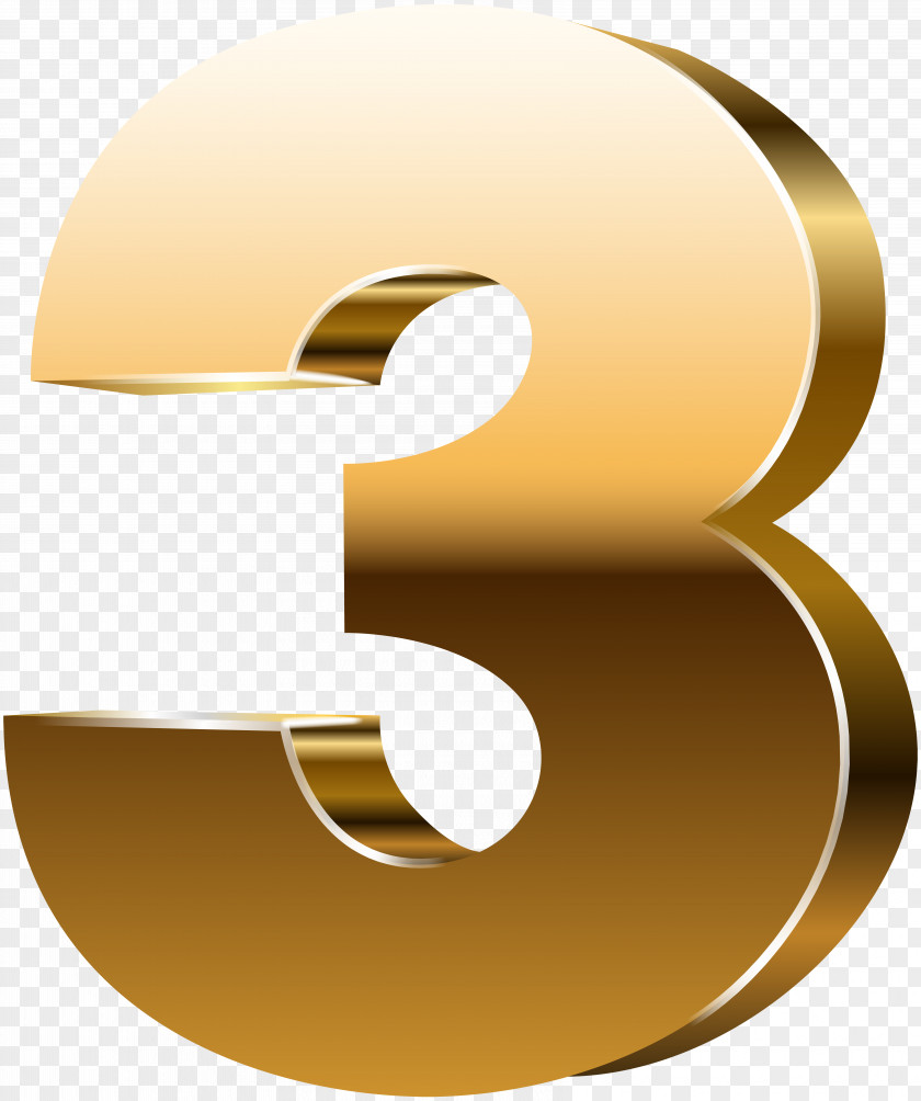 Number Three 3D Gold Clip Art Image Text Yellow Circle Illustration PNG