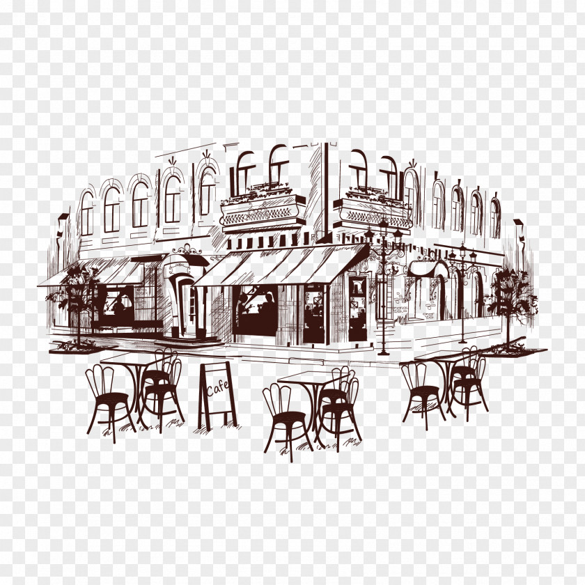 Cafe Town Coffee Drawing Illustration PNG