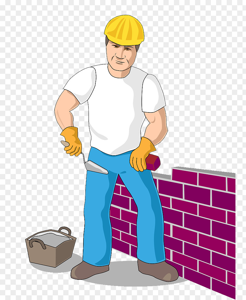 Vector Illustration Of Construction Workers Piled Brick Wall Bricklayer Concrete Masonry Unit PNG