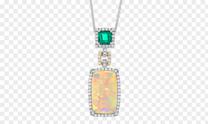 Emerald Locket Necklace Turquoise Opal PNG