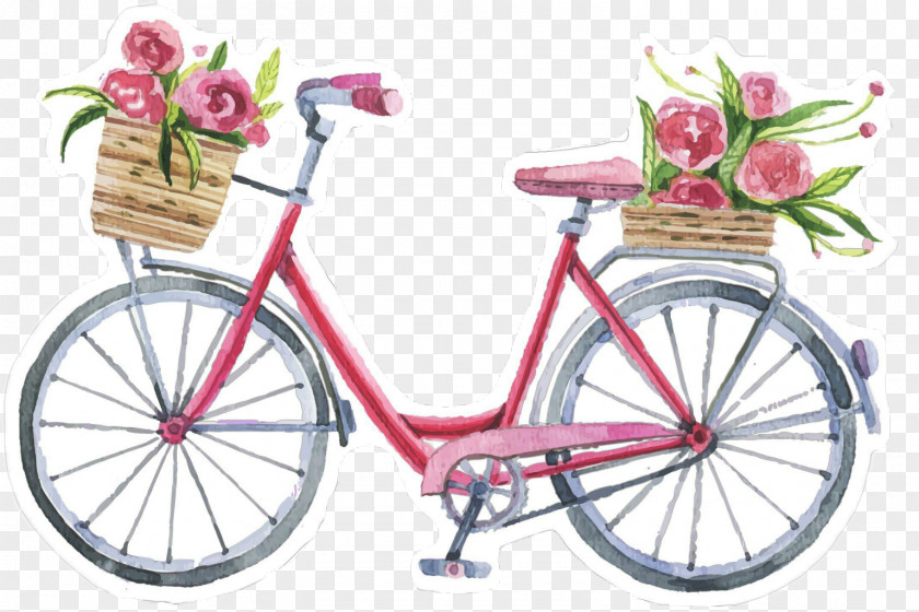 Summer City Flower Bicycle Sticker Illustration Image Drawing PNG