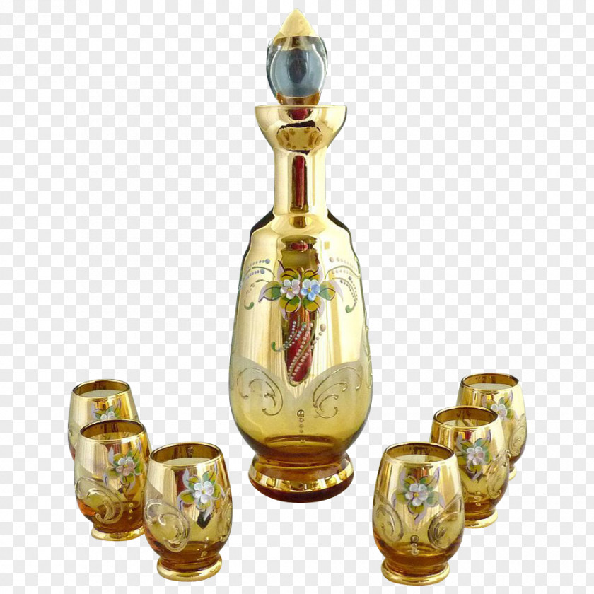 Glass Liqueur Decanter Bottle Gold PNG