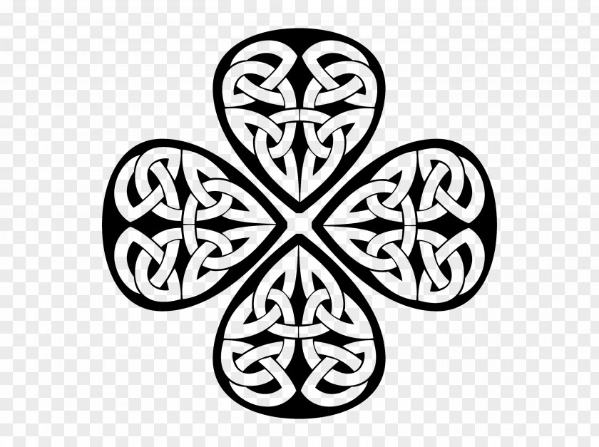 Black And White Woven Clover Ireland Shamrock Four-leaf Clip Art PNG