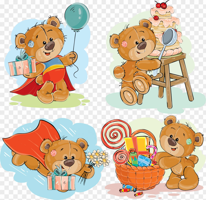 Teddy Bear PNG bear , hand-painted cartoon teddy bear, brown collage illustration clipart PNG