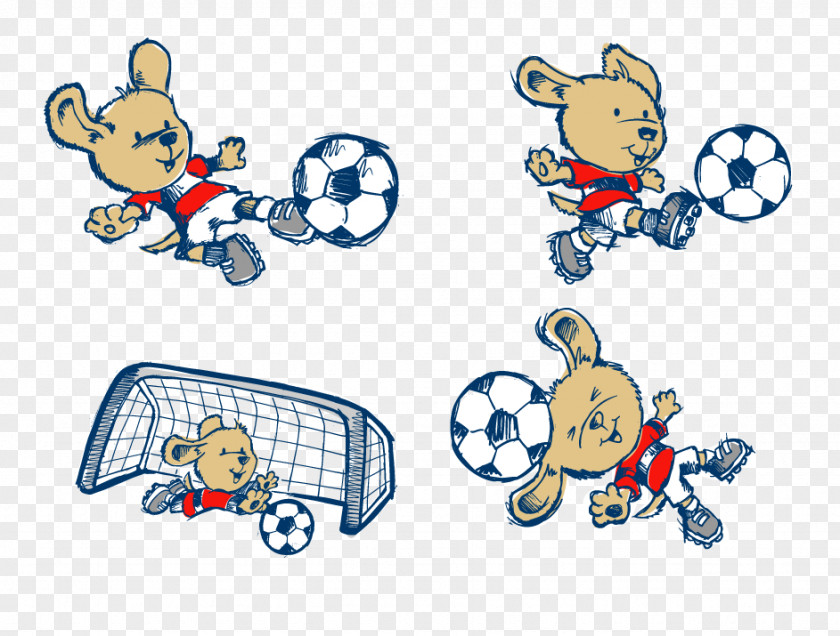 Little Bear Playing Football Drawing Cartoon Clip Art PNG