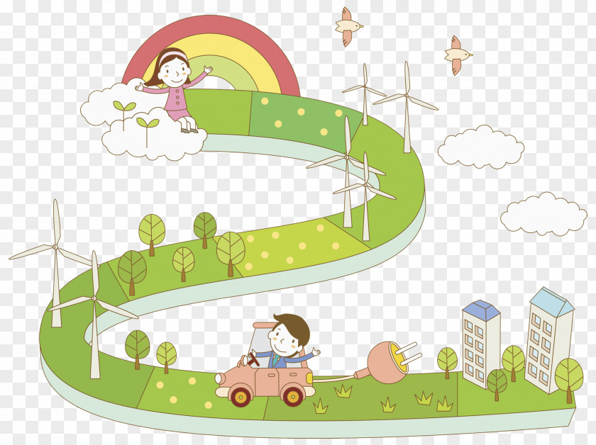 Green Road Cartoon Drawing Illustration PNG