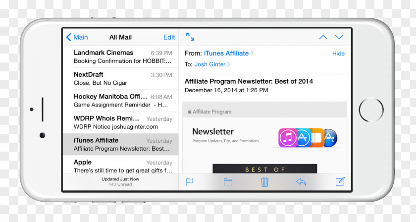 Horizontal Screen IPhone 6 Plus Email App Store PNG