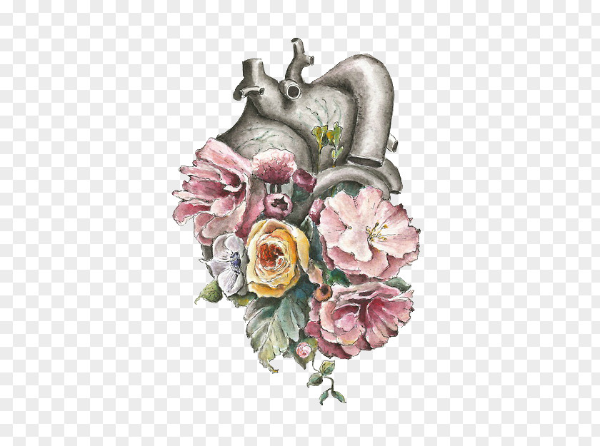 Heart Watercolour Flowers Anatomy Watercolor Painting PNG