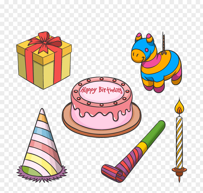 Vector Cute Birthday Gift Items Clip Art PNG