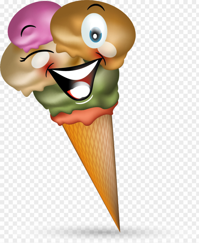 Vector Painted Funny Ice Cream Cone Gelato Waffle PNG