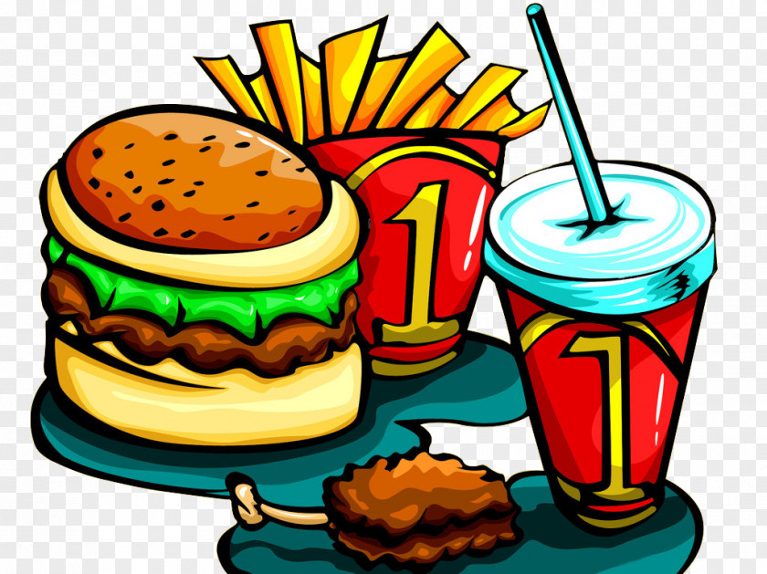 Cartoon Hand Painted Burger Hamburger Fast Food French Fries Fried Chicken Games PNG