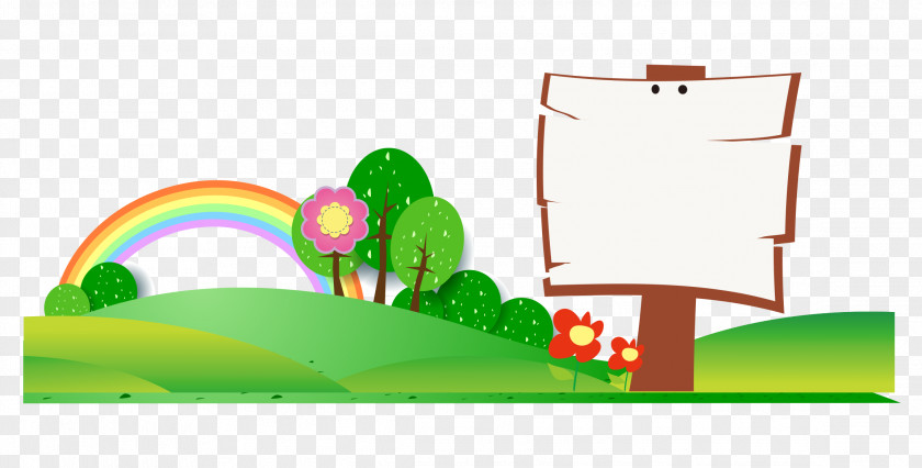 Cartoon Rainbow Trees Grass PNG