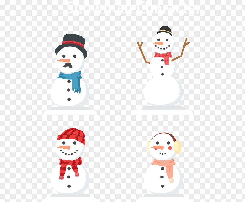 Four Snowman Cartoon Winter Illustration PNG