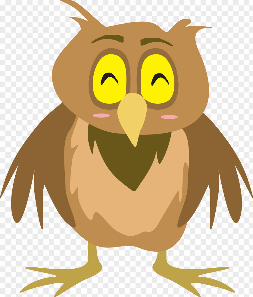 Smiling Owl Cartoon Vector Drawing PNG