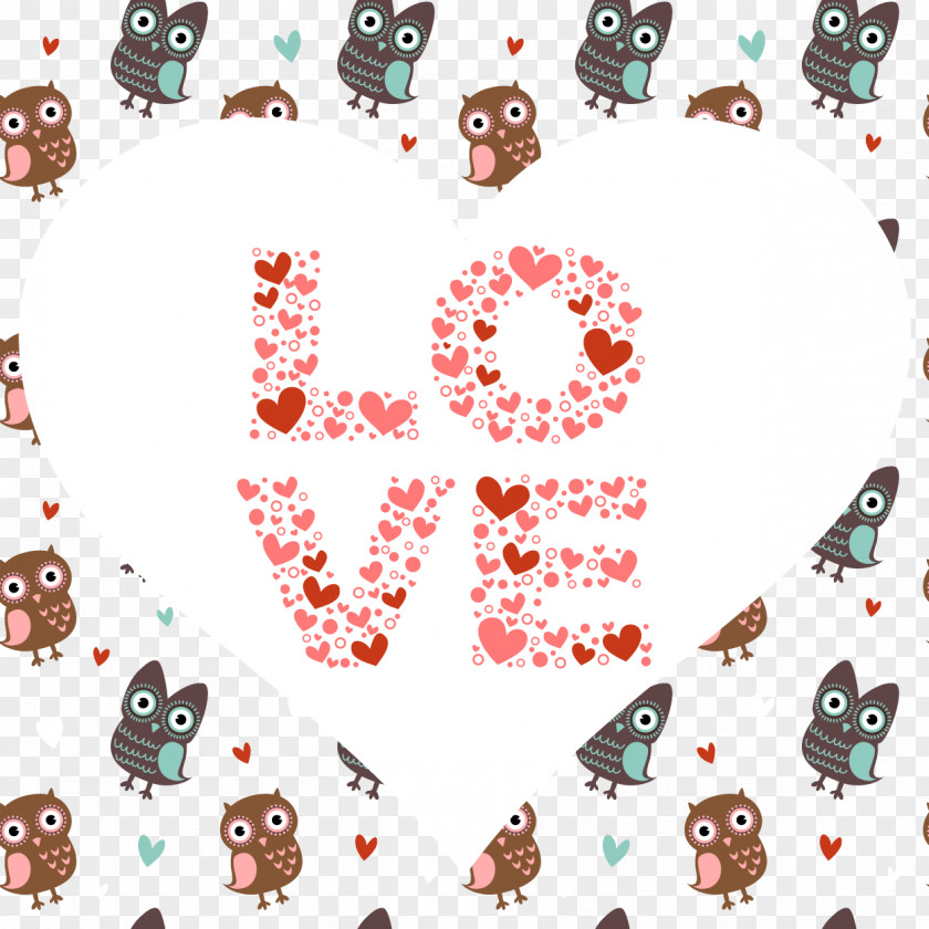 Cute Owl Decorative Background Vector Material Cartoon Heart Illustration PNG