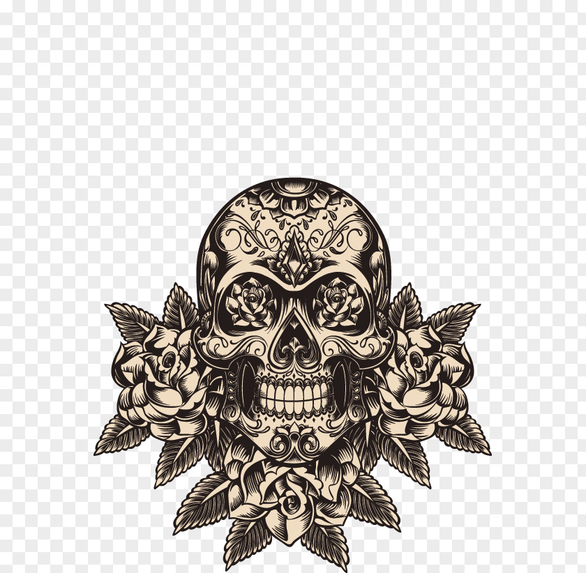Vector Horror Skeleton Skull Pattern Calavera Day Of The Dead Tattoo Illustration PNG