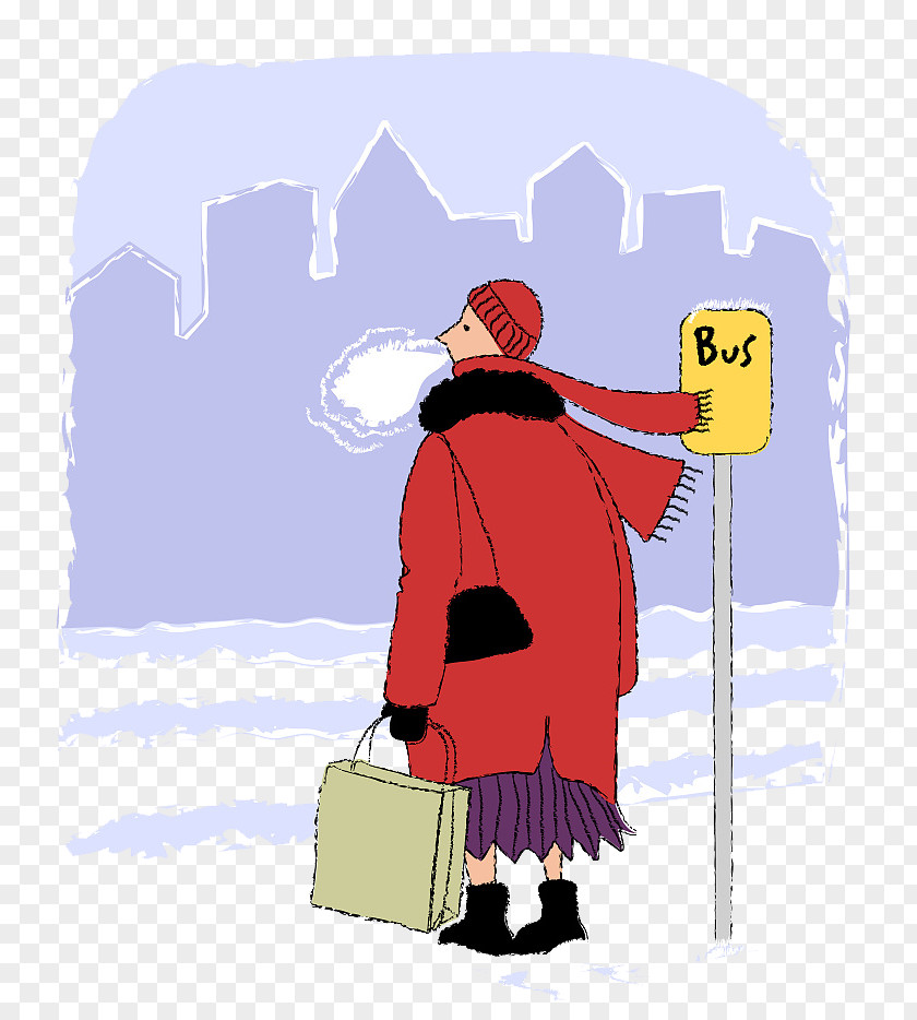 A Figure Of Car Waiting For The Bus In Winter Stop Illustration PNG
