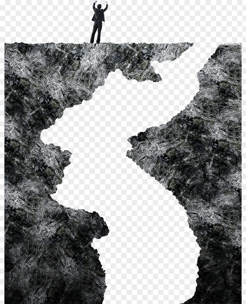 Business Man Standing On A Cliff PNG