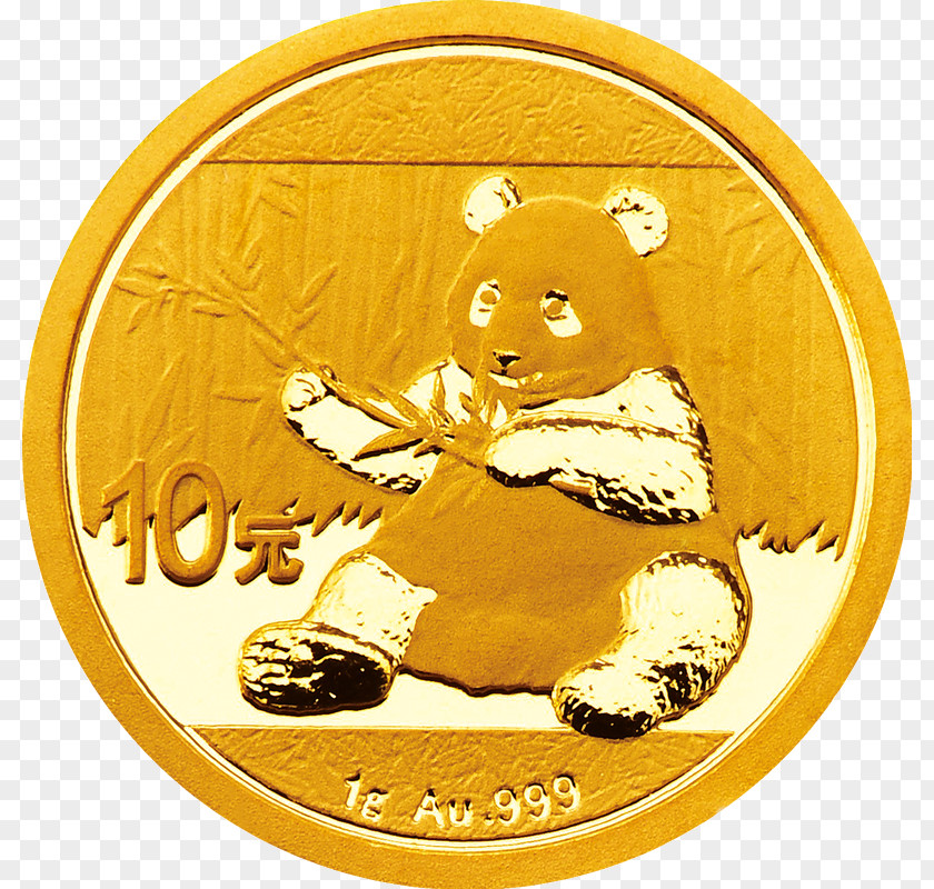Gold Giant Panda Chinese Coin PNG