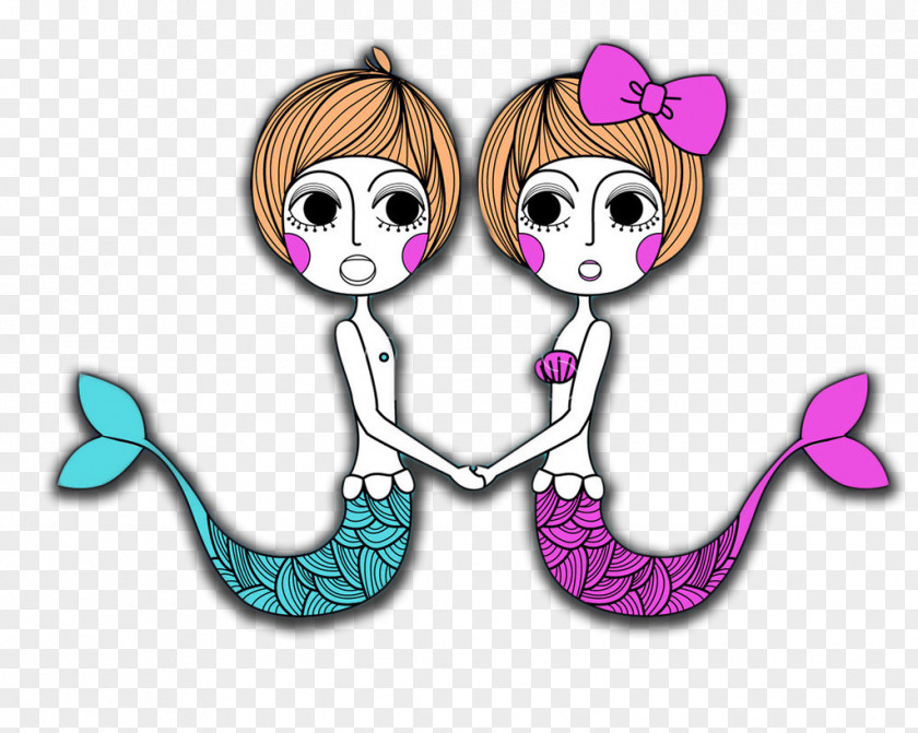 Two Pretty Short Hair Mermaid Download Clip Art PNG