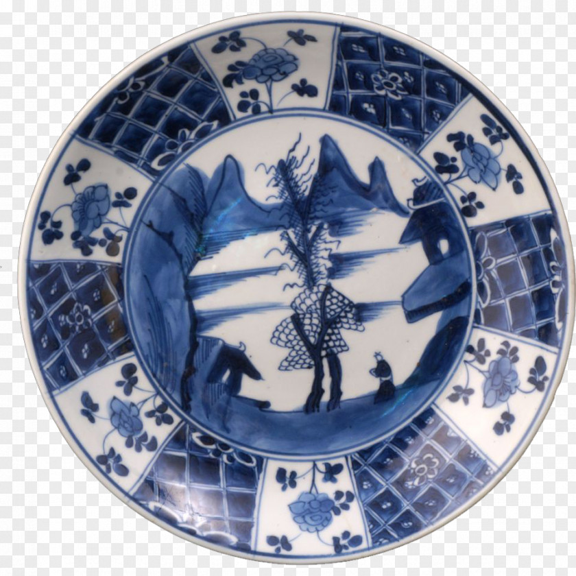Glass Plate Blue And White Pottery Chinese Export Porcelain 18th Century Tableware PNG